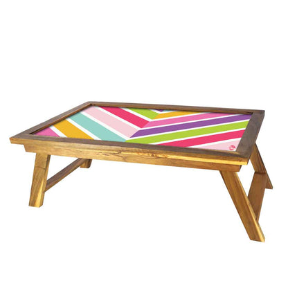 Nutcase Designer Lapdesk Breakfast Bed Table-Foldable Teak Wooden Study Desk - Colorful Strips Nutcase