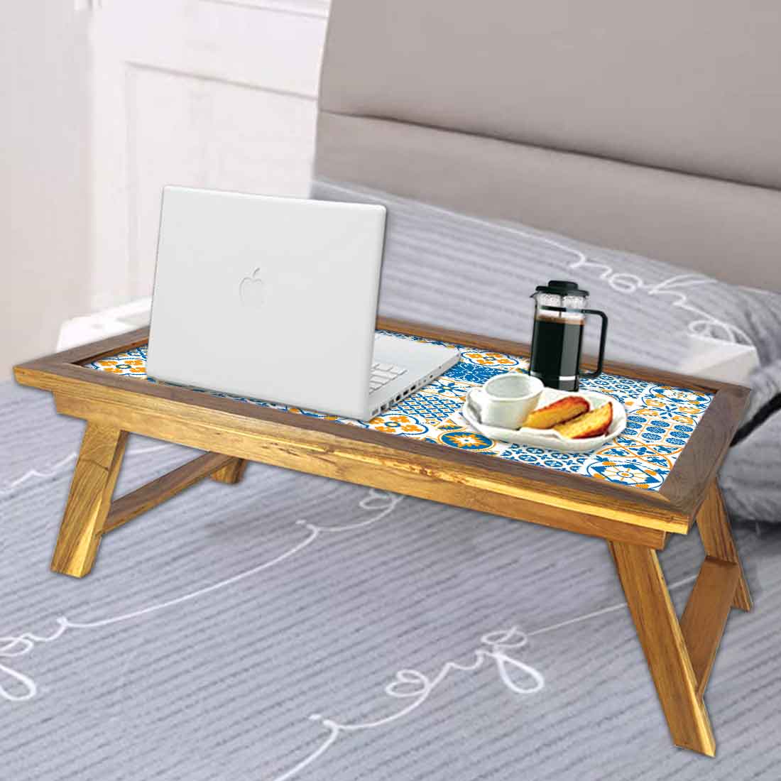 Designer Lapdesk Folding Breakfast in Bed Tray Wooden  - Azulejos Portuguese Nutcase