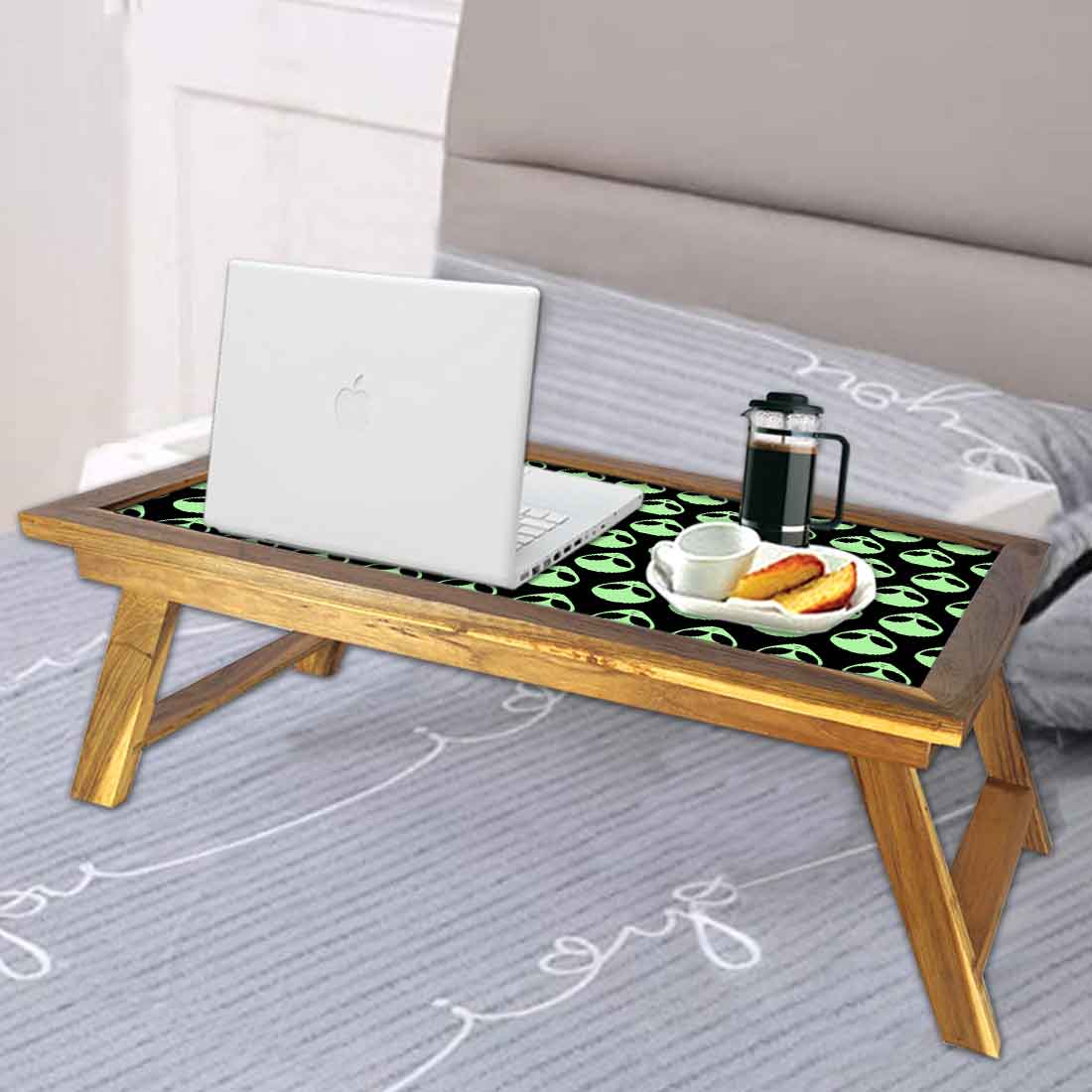 Nutcase Designer Lapdesk Breakfast Bed Table-Foldable Teak Wooden Study Desk - Alien Skull Nutcase