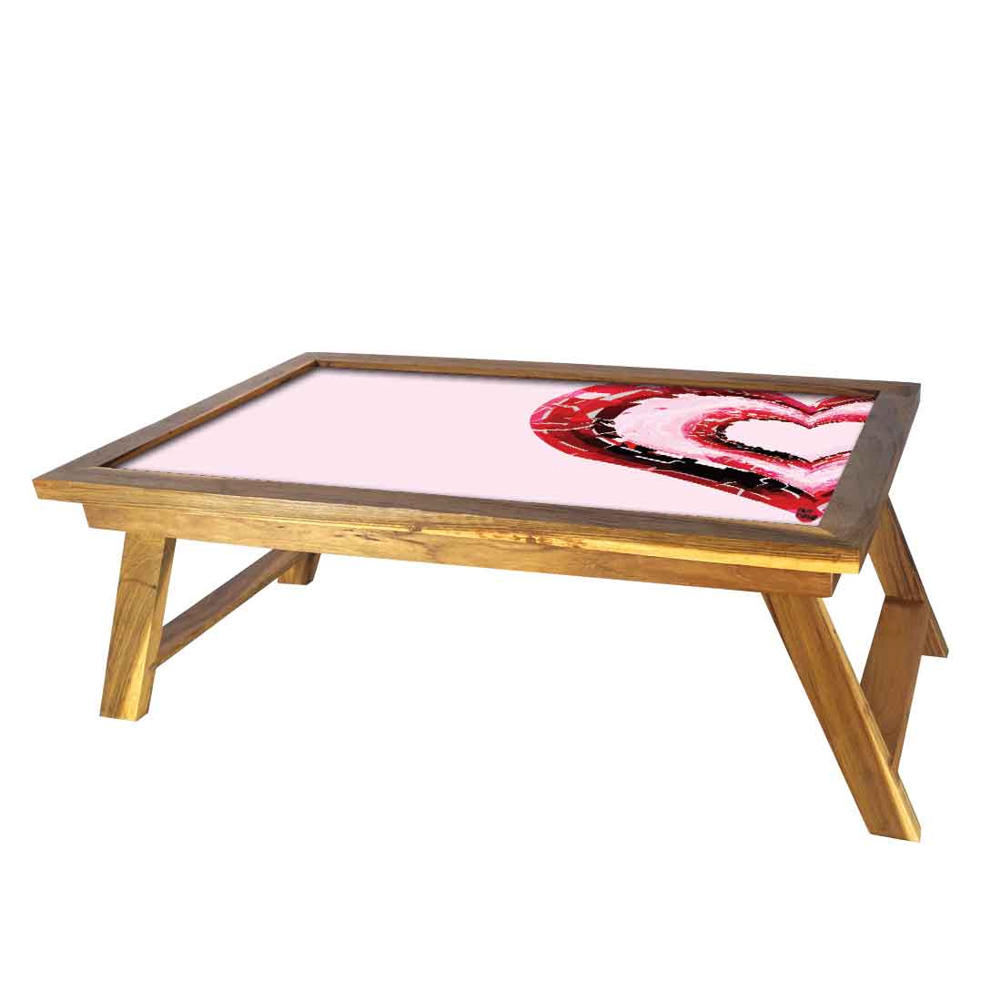 Nutcase Designer Lapdesk Breakfast Bed Table-Foldable Teak Wooden Study Desk - Pink Heart Nutcase