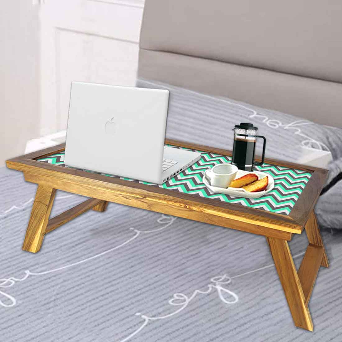 Nutcase Designer Lapdesk Breakfast Bed Table-Foldable Teak Wooden Study Desk - Green Strips Nutcase