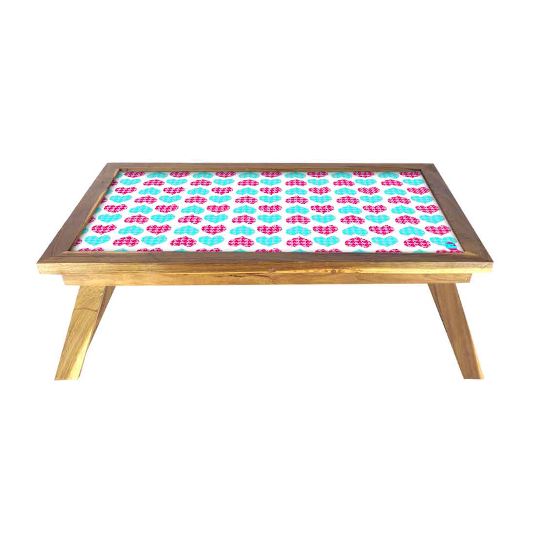 Nutcase Designer Lapdesk Breakfast Bed Table-Foldable Teak Wooden Study Desk - Hearts Pink And Blue Nutcase