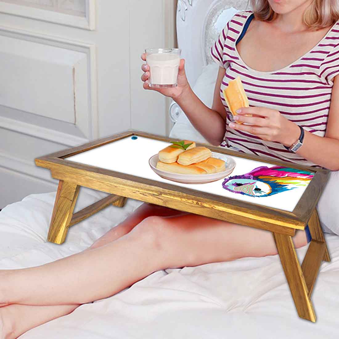Nutcase Designer Lapdesk Breakfast Bed Table-Foldable Teak Wooden Study Desk - Owl Nutcase