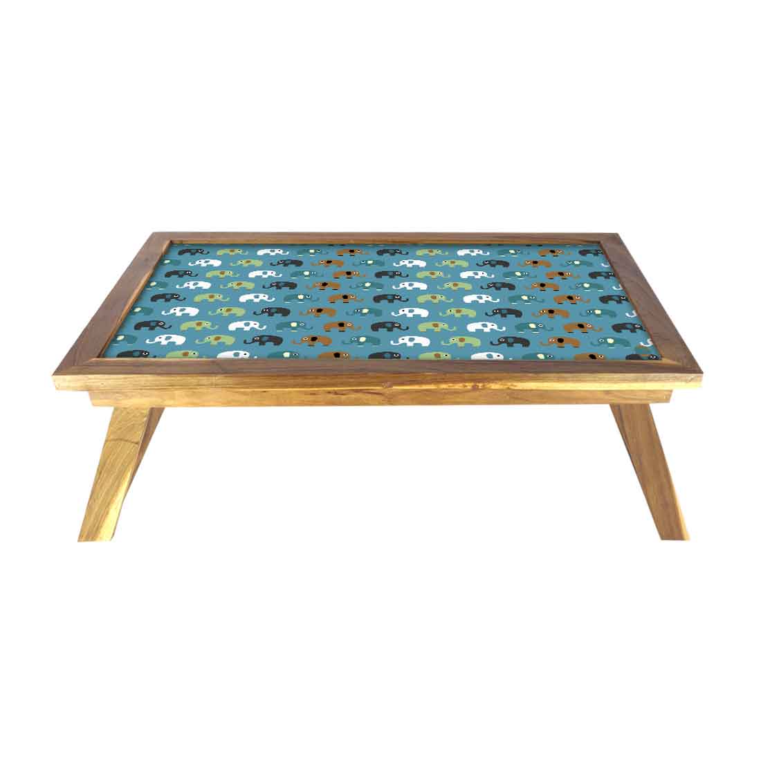 Nutcase Designer Breakfast and Bed Tray Foldable Teak Wooden Study Desk - Mini Elephant Blue Nutcase