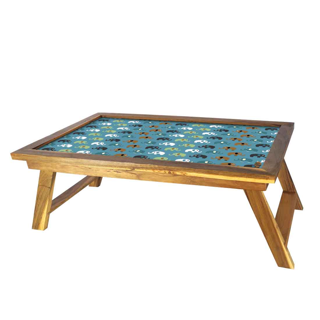 Nutcase Designer Breakfast and Bed Tray Foldable Teak Wooden Study Desk - Mini Elephant Blue Nutcase