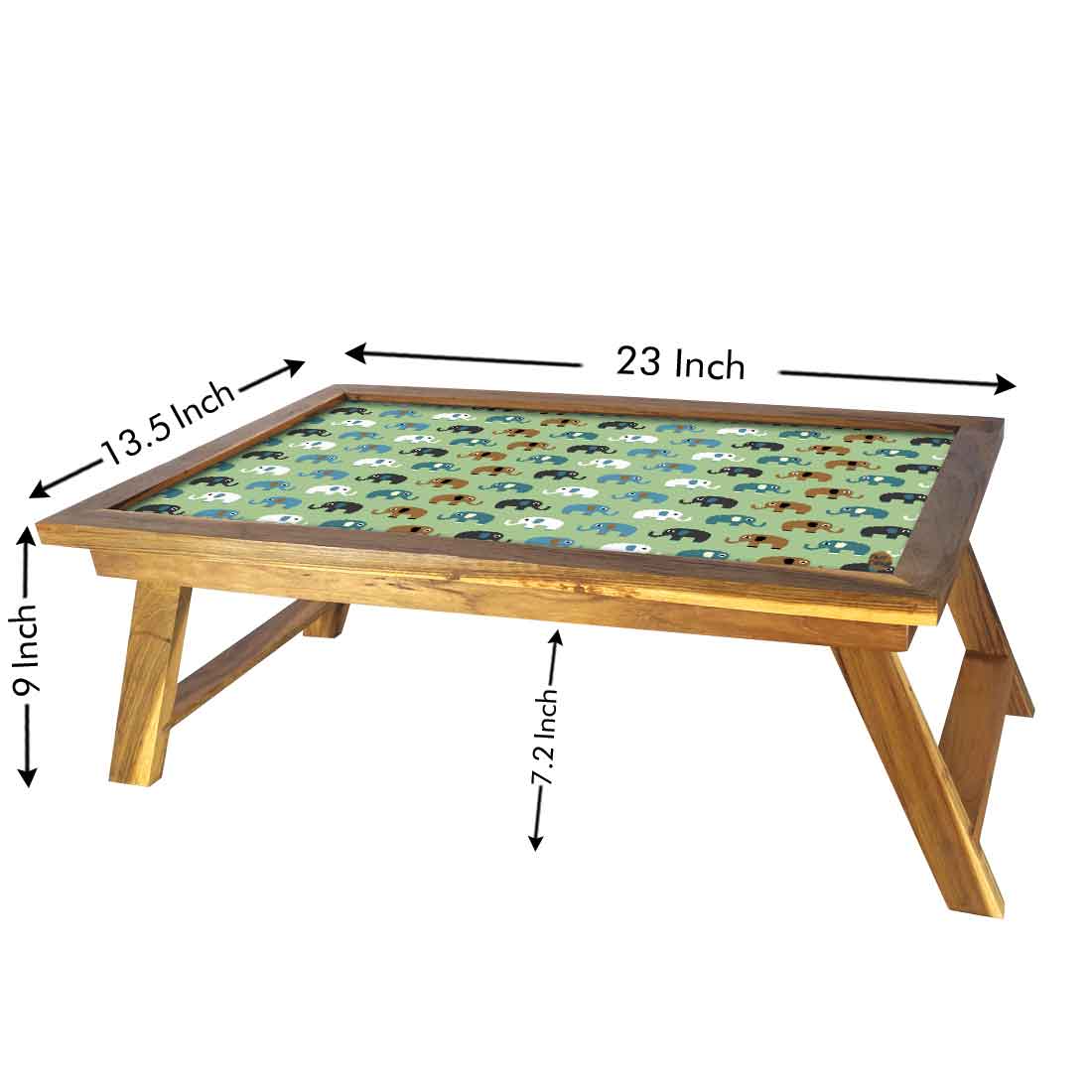 Nutcase Designer Lapdesk Breakfast Bed Table-Foldable Teak Wooden Study Desk - Mini Elephant Green Nutcase