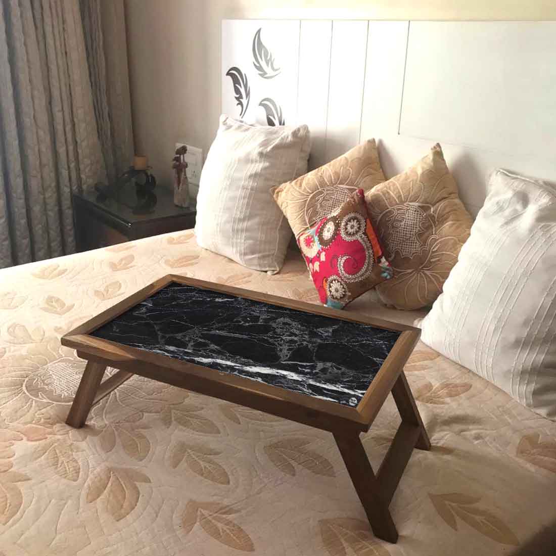 Nutcase Designer Bed Breakfast Tray Table Wooden Study Desk - Digital Print NOT Real Marble -Black Marble Effect Nutcase