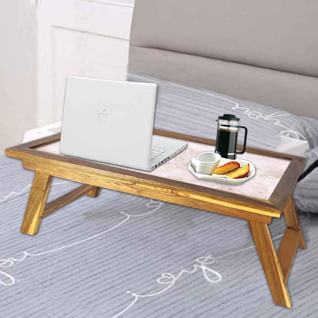 Nutcase Designer Breakfast in Bed Desk Teak Wooden Study Desk - Digital Print NOT Real Marble -Pink Marble Effect Nutcase