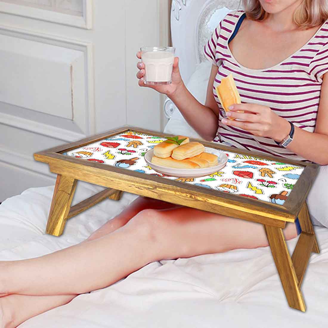 Nutcase Designer Tray to Serve Breakfast in Bed Teak Wooden Study Desk - Beauty Diamond Nutcase