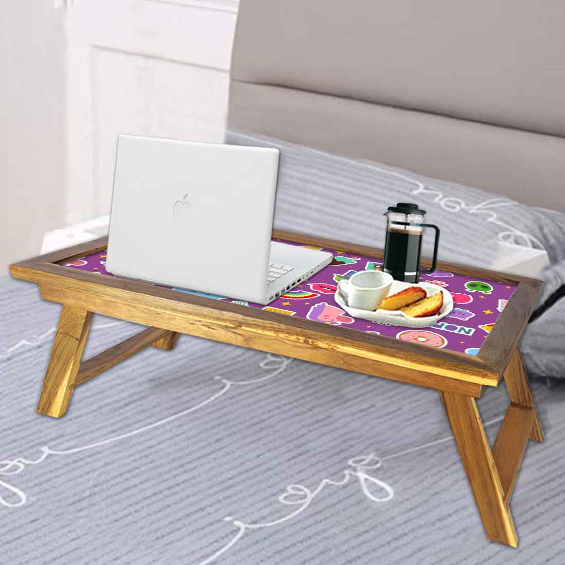 Nutcase Designer Folding Breakfast in Bed Tray Teak Wooden Study Desk - Kids Food Love Nutcase
