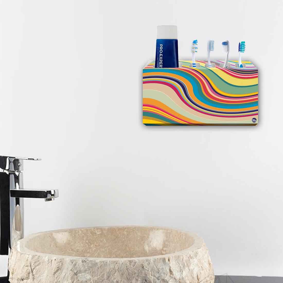 Toothbrush Holder Wall Mounted -Coloreful Waves Lines Nutcase
