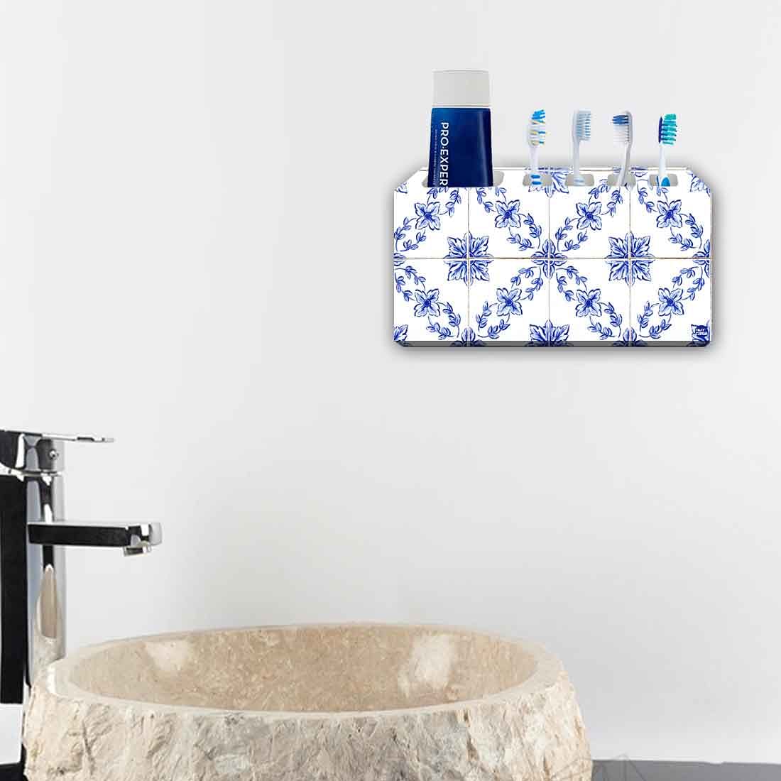 Toothbrush Holder Wall Mounted - Pattern Spanish Tiles Nutcase