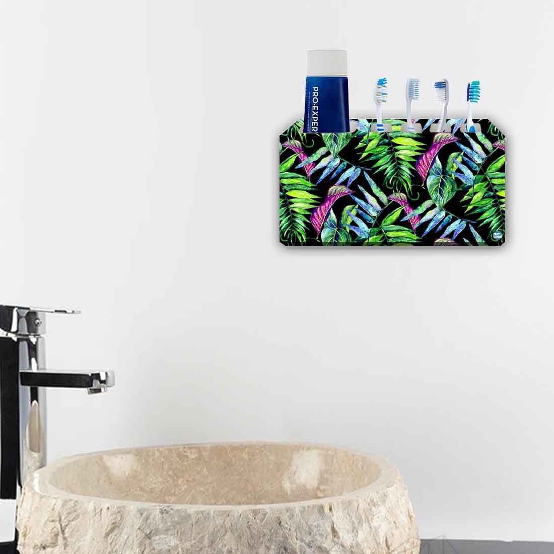 Toothbrush Holder Wall Mounted -Purple and Green Tropical Leaf Nutcase