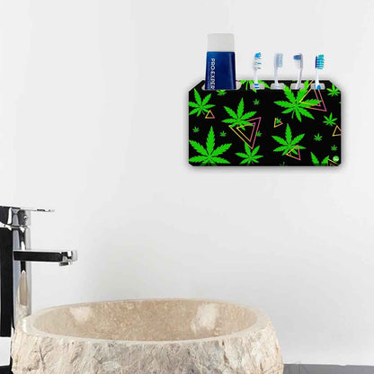 Toothbrush Holder Wall Mounted -Green Leaves Black Nutcase