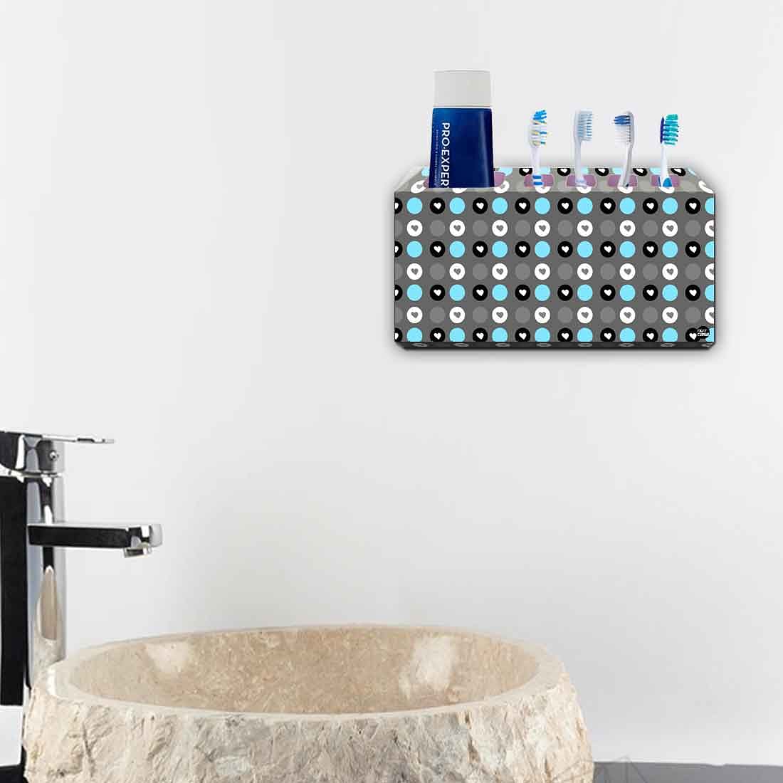 Toothbrush Holder Wall Mounted -Blue & Grey Hearts Nutcase