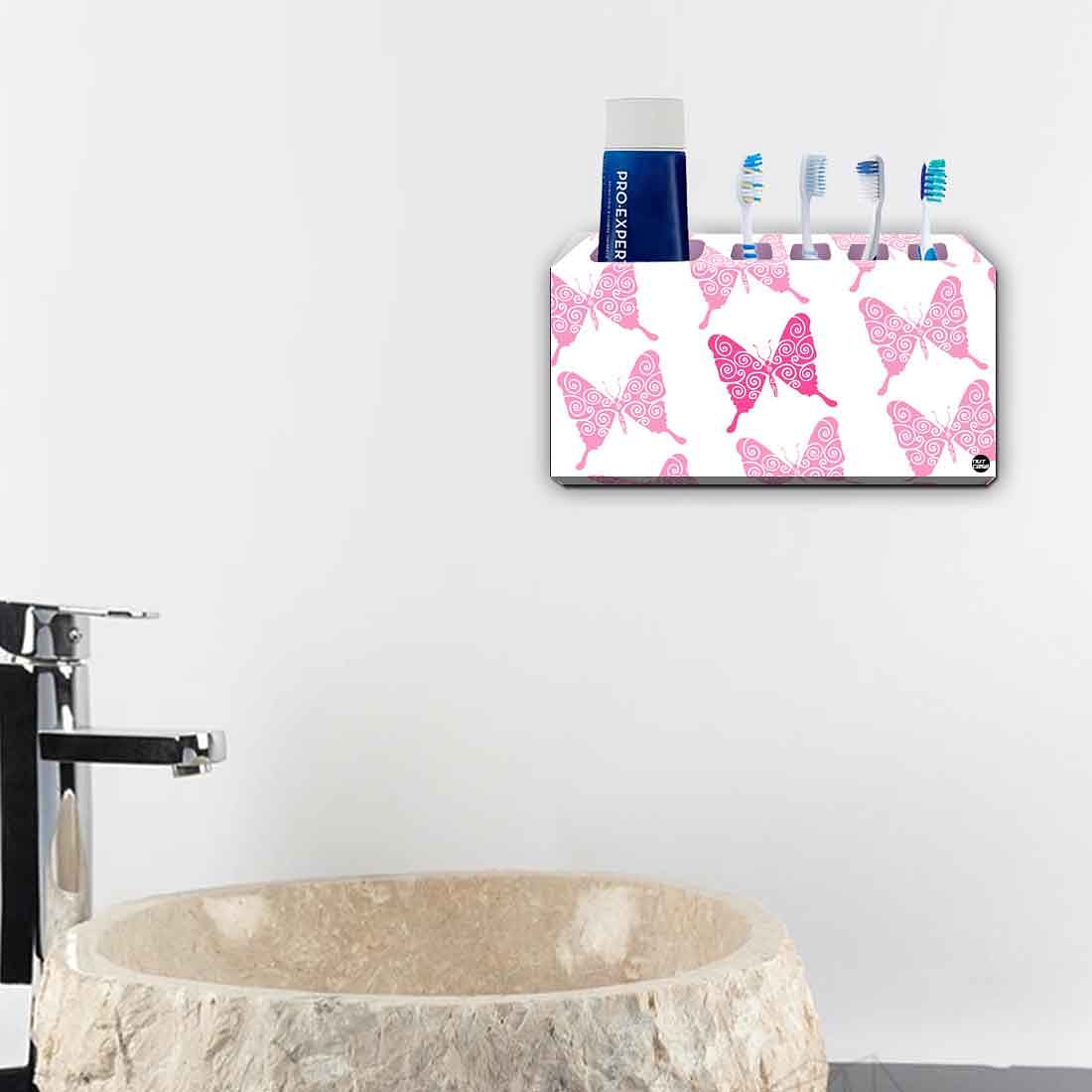 Toothbrush Holder Wall Mounted -Pink Butterfly Nutcase