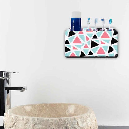 Toothbrush Holder Wall Mounted -Triangles Pattern Black and Pink Nutcase