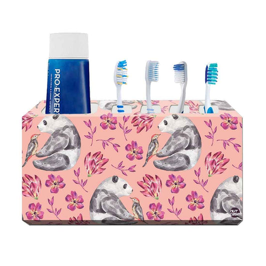 Toothbrush Holder Wall Mounted -Pink Floral Panda Nutcase