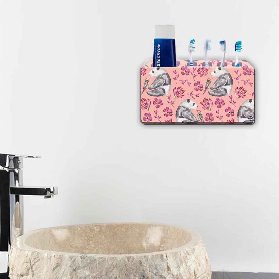 Toothbrush Holder Wall Mounted -Pink Floral Panda Nutcase