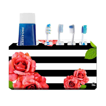 Wall Mounted Bathroom Toiletries Holder for Toothbrush - Red Rose with Strips Nutcase