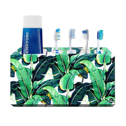 Green Toothbrush Holder Wall Mounted Toothpaste Stand for Family-Banana Leaves Nutcase