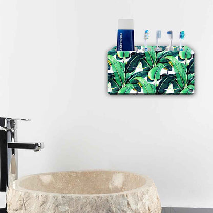 Green Toothbrush Holder Wall Mounted Toothpaste Stand for Family-Banana Leaves Nutcase