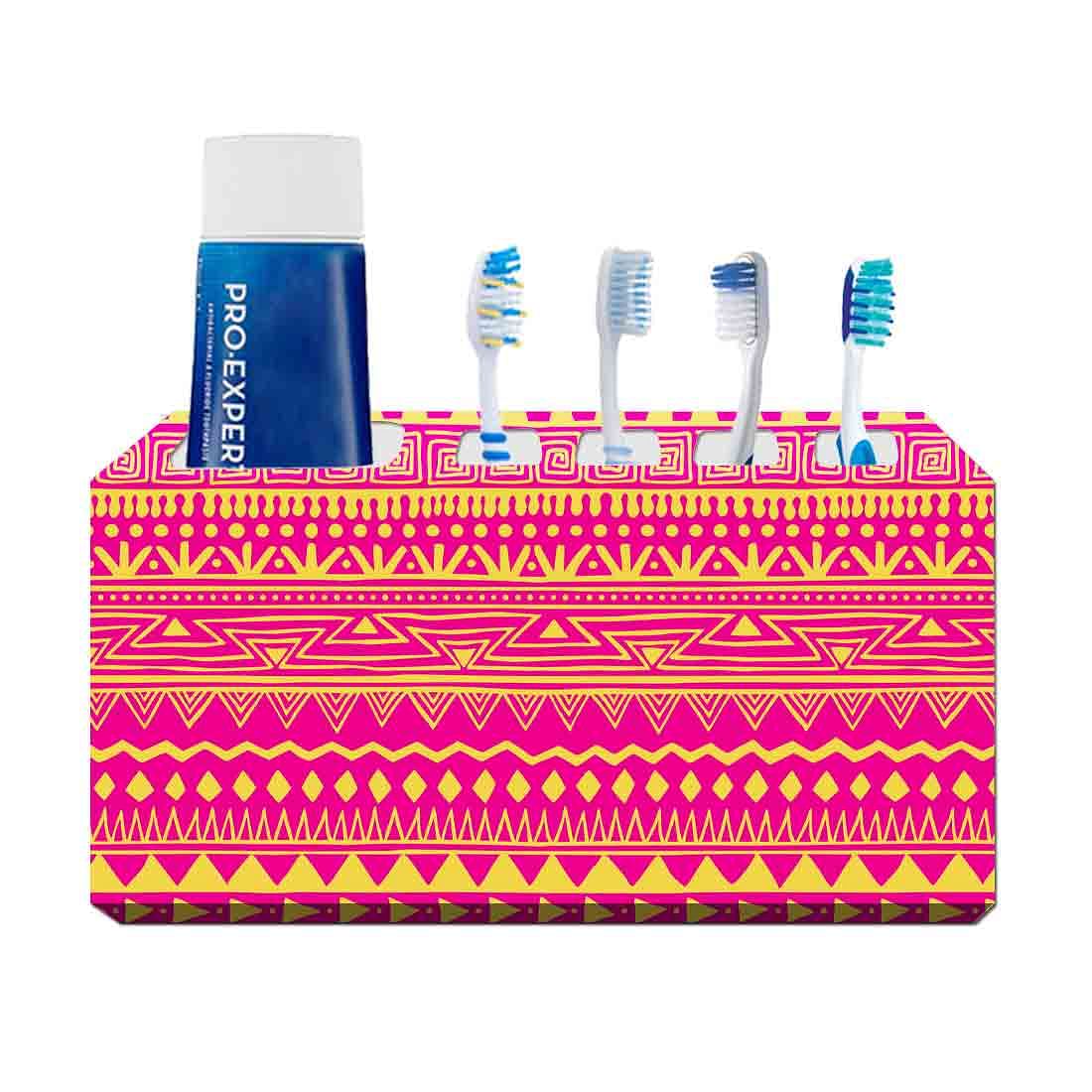 Printed Designer Toothbrush Holder for Bathroom- Aztec Pattern Pink Nutcase