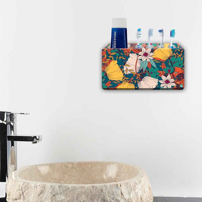 Toothbrush Holder Wall Mounted Toothpaste Stand-Rust Flowers Nutcase