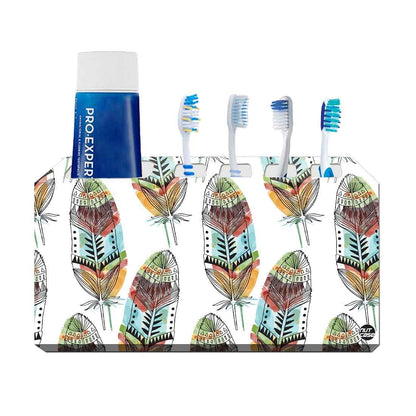 Stainless Steel Metal Toothbrush Holder Wall Mount Toothpaste Stand-Feathers Nutcase