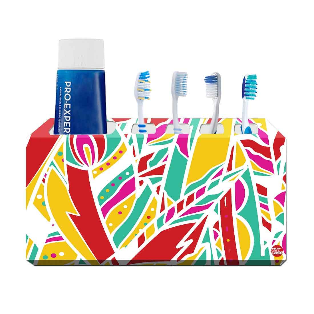 Bathroom Toothbrush Holder Toothpaste Stand Organizer-Rainbow Feathers Nutcase