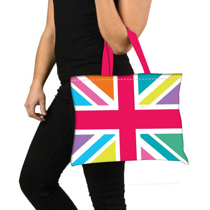 Designer Tote Bag With Zip Beach Gym Travel Bags -  Multicolor Union Jack British Flag Nutcase