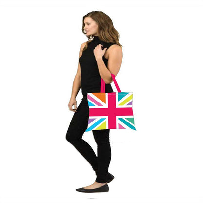 Designer Tote Bag With Zip Beach Gym Travel Bags -  Multicolor Union Jack British Flag Nutcase