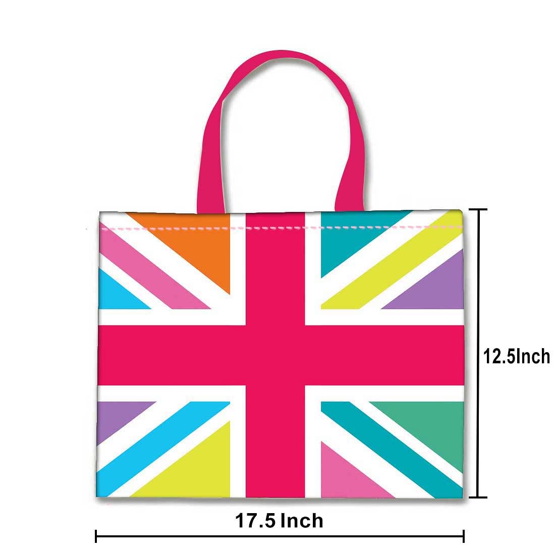 Designer Tote Bag With Zip Beach Gym Travel Bags -  Multicolor Union Jack British Flag Nutcase