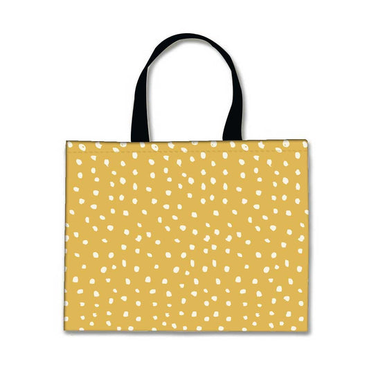 Designer Tote Bag With Zip Beach Gym Travel Bags -  Yellow White Dots Nutcase