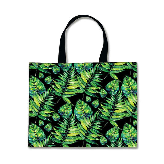 Designer Tote Bag With Zip Beach Gym Travel Bags -  Dark Green Tropical Leaf Nutcase