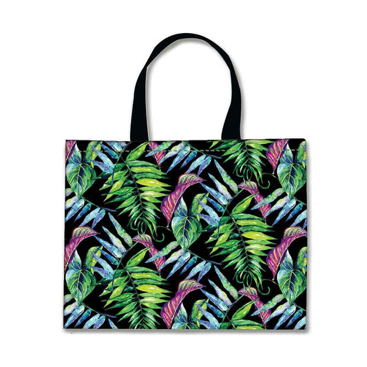 Designer Tote Bag With Zip Beach Gym Travel Bags -  Green and Blue Leaf Nutcase