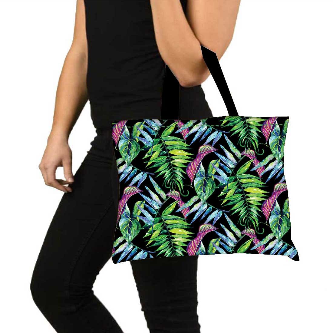 Designer Tote Bag With Zip Beach Gym Travel Bags -  Green and Blue Leaf Nutcase