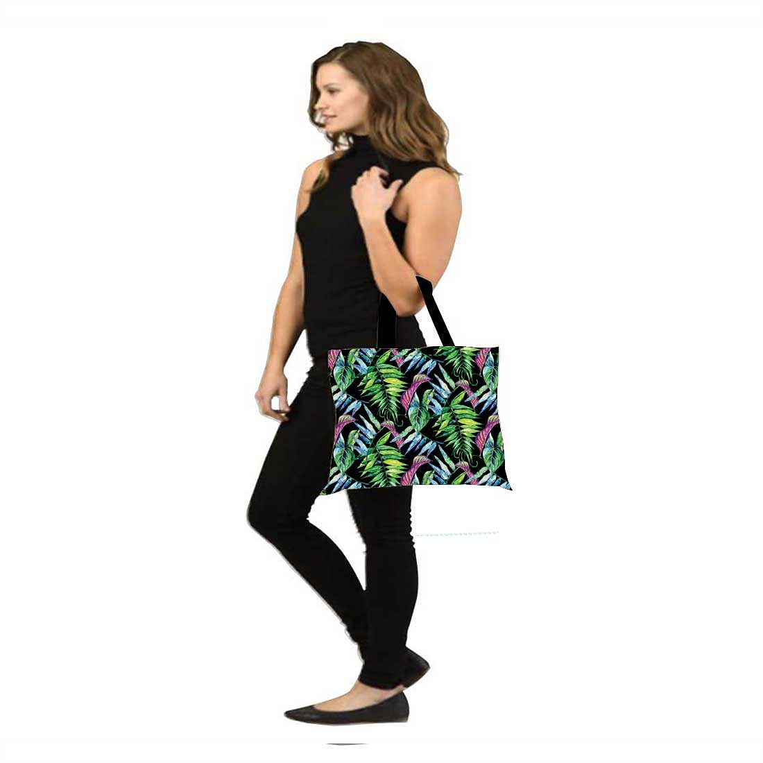 Designer Tote Bag With Zip Beach Gym Travel Bags -  Green and Blue Leaf Nutcase