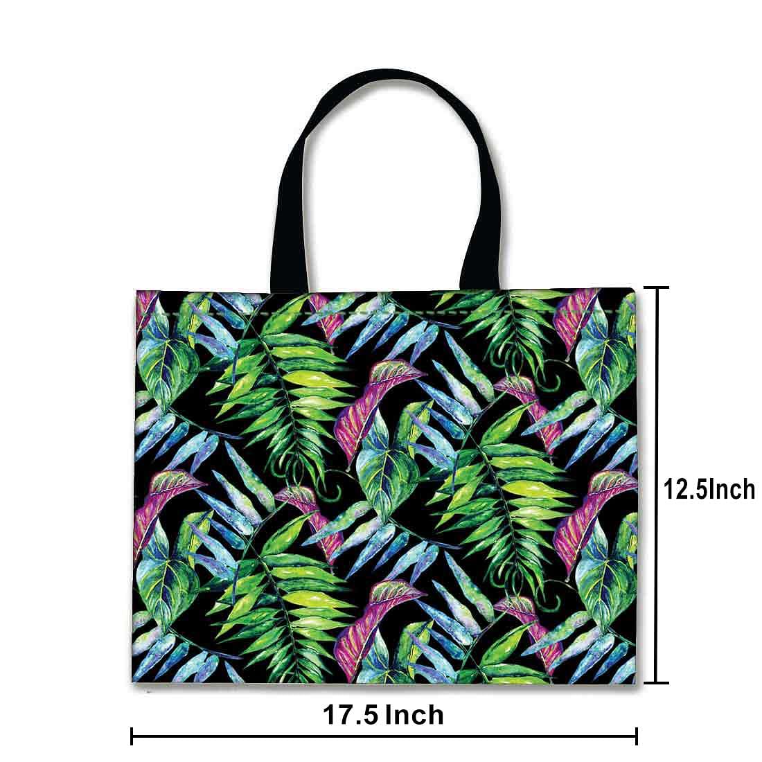 Designer Tote Bag With Zip Beach Gym Travel Bags -  Green and Blue Leaf Nutcase