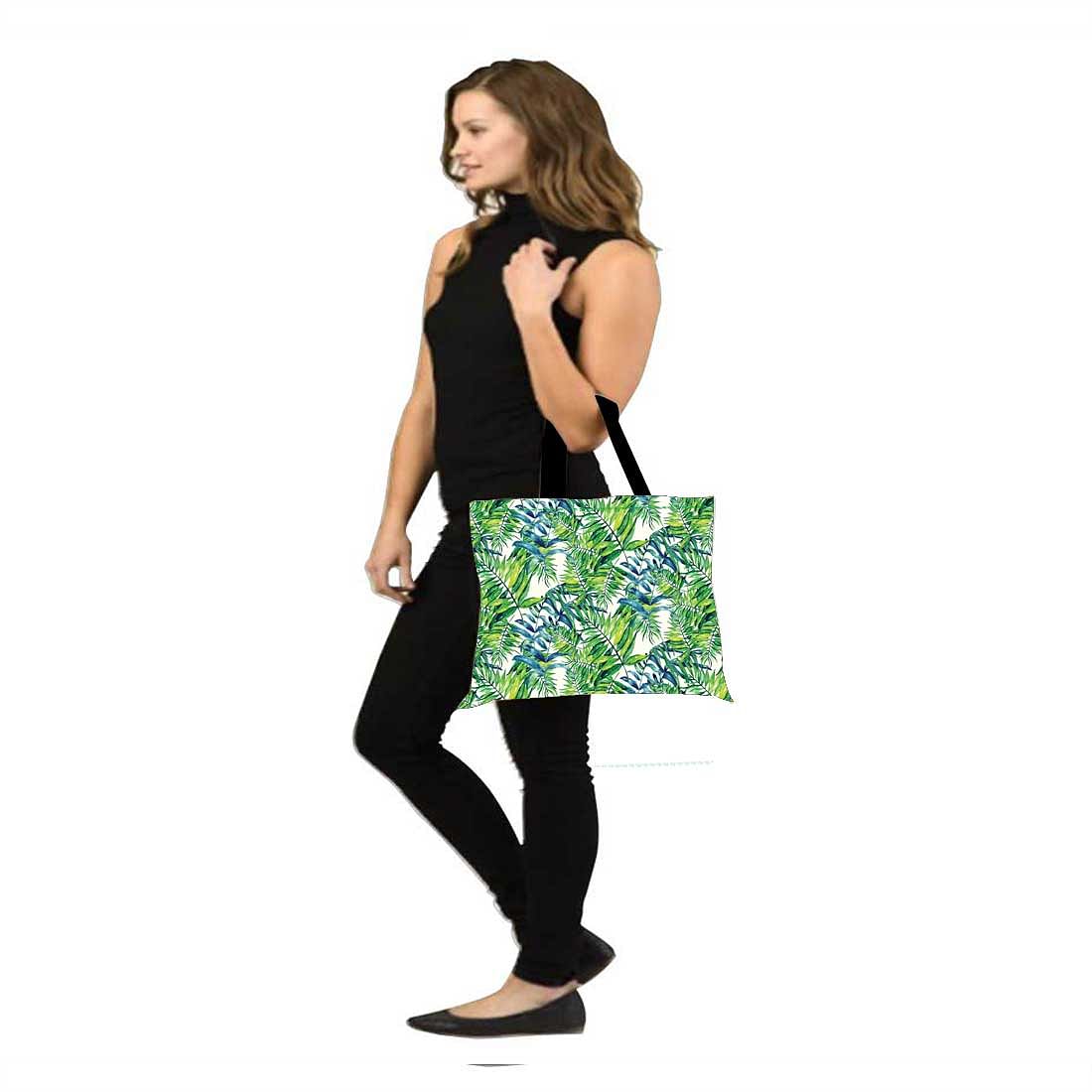 Designer Tote Bag With Zip Beach Gym Travel Bags -  Green Leaf Nutcase