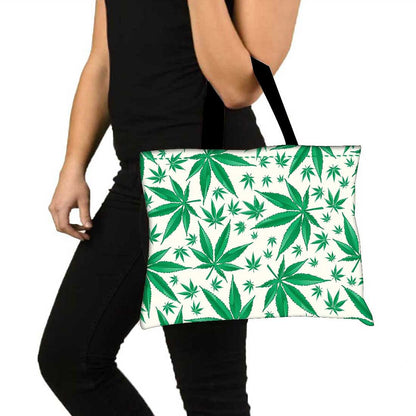 Designer Tote Bag With Zip Beach Gym Travel Bags -  Herbal Happy Green Leaf Nutcase