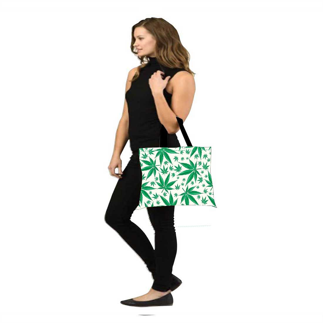 Designer Tote Bag With Zip Beach Gym Travel Bags -  Herbal Happy Green Leaf Nutcase