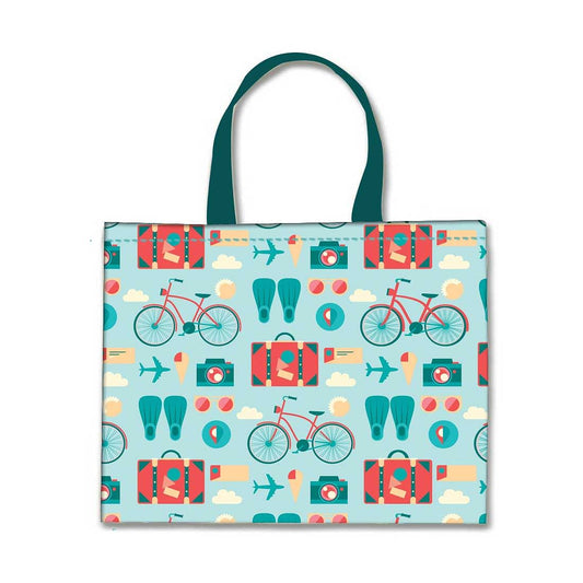 Designer Tote Bag With Zip Beach Gym Travel Bags -  Doodle Art Blue Nutcase