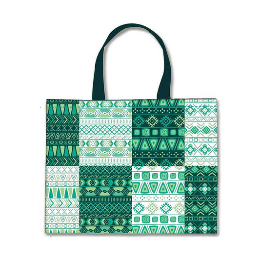 Designer Tote Bag With Zip Beach Gym Travel Bags -  Green Pattern Nutcase