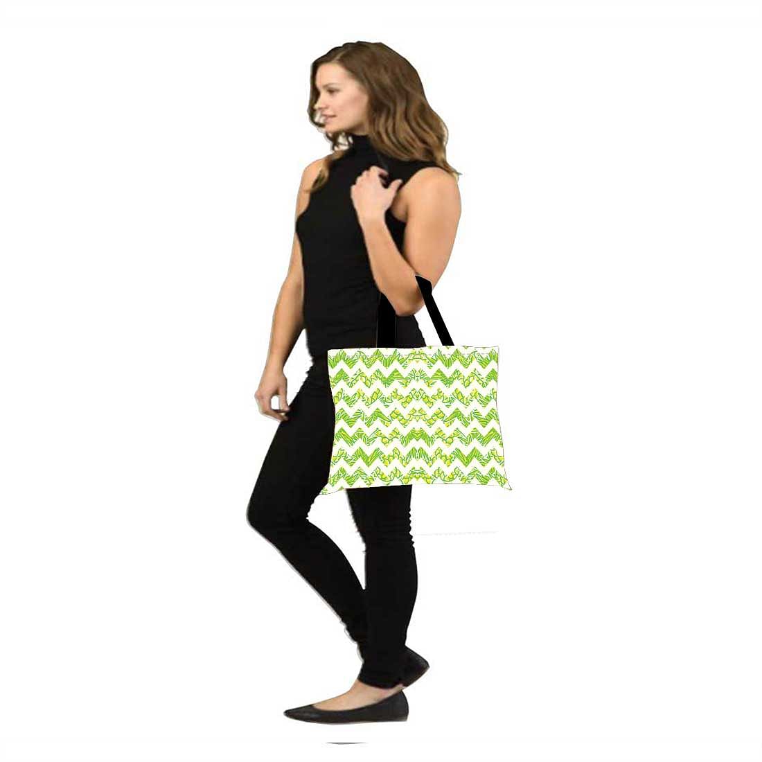 Designer Tote Bag With Zip Beach Gym Travel Bags - Green Lines