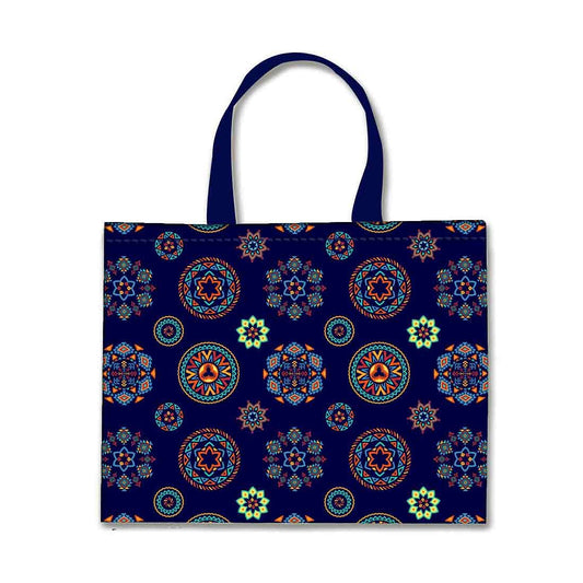 Designer Tote Bag With Zip Beach Gym Travel Bags -  Dark Blue Ethnic Patterns Nutcase