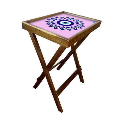 Wooden Folding Tray Side Table for Serving Snacks Tables - Evil Eye Protector Nutcase