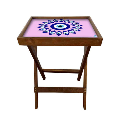 Wooden Folding Tray Side Table for Serving Snacks Tables - Evil Eye Protector Nutcase