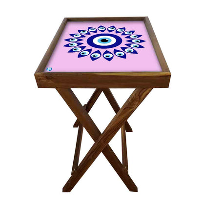 Wooden Folding Tray Side Table for Serving Snacks Tables - Evil Eye Protector Nutcase