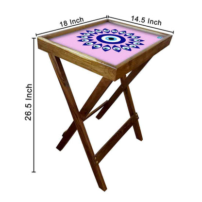 Wooden Folding Tray Side Table for Serving Snacks Tables - Evil Eye Protector Nutcase